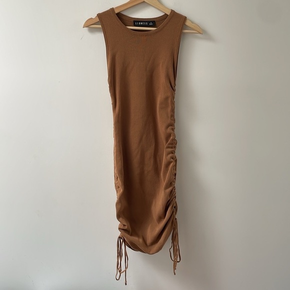 Lioness Military minds mini dress S brown Ruched sleeveless bodycon - Picture 5 of 11